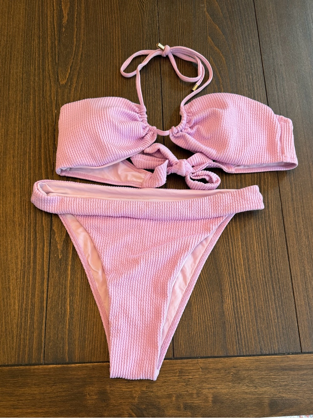 Monday Swimwear Lavender Pink Ribbed Bikini Set